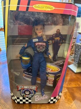 Barbie Collector Edition 50th Anniversary NASCAR Doll BlueYellow PRICE IS FIRM!